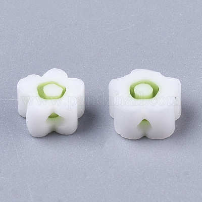ガラスビーズ  花  薄緑  4~6x4~6x2.5~3mm  穴：1mm&nbsp;X1-GLAA-T019-01-C01-1