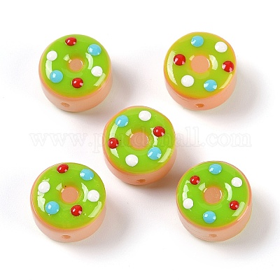 ランプワークビーズ  ドーナツ  ライム  15x10mm  穴：1.2mm&nbsp;LAMP-C015-01C-1