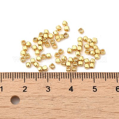 真鍮ビーズ  長持ちメッキ  キューブ  18KGP本金メッキ  2x2x2mm  穴：0.8mm&nbsp;X-KK-P198-02A-G-1