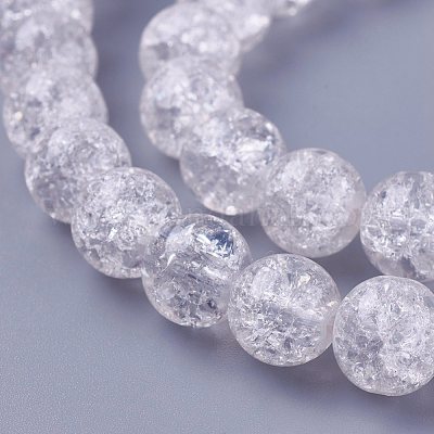クラックガラスビーズ連売り  ラウンド  透明  10~10.5mm  穴：1.5mm  約38~39個/連  14.56インチ〜15.15インチ（37~38.5cm）&nbsp;CCG-E002-10mm-07-1