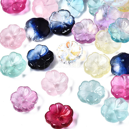 透明ガラスビーズ  花  ミックスカラー  15x15x6mm  穴：1.2mm&nbsp;GLAA-Q089-003-1