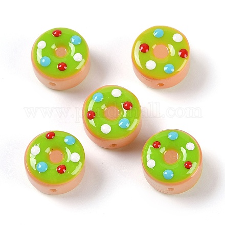 ランプワークビーズ  ドーナツ  ライム  15x10mm  穴：1.2mm&nbsp;LAMP-C015-01C-1