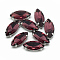 Sew on Rhinestone, Multi-strand Links, Glass Rhinestone, with Platinum Tone Brass Prong Settings, Garments Accessories, Faceted, Horse Eye, Dark Red, 14.5x4x4mm, Hole: 0.8~1mm