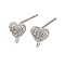 Rhodium Plated 925 Sterling Silver Ear Stud Findings, with Cubic Zirconia, Heart, 7.5x7mm, Hole: 1mm, Pin: 11x0.9mm