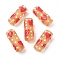 Handmade Lampwork Enamel Beads, Hand Painted Beads, Bumpy Column with Heart, Orange Red, 29.5~30.5x13.5~16mm, Hole: 3mm