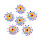 Handmade Lampwork Beads, Bumpy Flat Round with Flower, Light Steel Blue, 18.5~20x10~11mm, Hole: 1mm