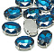 Sew on Rhinestone, Multi-strand Links, Glass Rhinestone, with Brass Prong Settings, Garments Accessories, Faceted, Oval, Platinum, Capri Blue, 18x13x6.5mm, Hole: 1mm