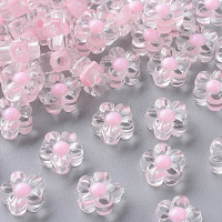透明なアクリルビーズ  二層ビーズ  花  ピンク  12x12.5x6mm  穴：2.5mm&nbsp;X-TACR-S152-06A-SS2112