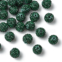 30個の舗装ディスコボールビーズ  樹脂粘土ラインストーンビーズ  ラウンド  エメラルド  pp13（1.9~2mm）  6列ラインストーン  10mm  穴：1.5mm&nbsp;RB-YW0001-14D