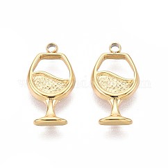 304 Stainless Steel Charms, Wine Glass Charm, Ion Plating(IP), Real 18K Gold Plated, 14x7.5x1.5mm, Hole: 1.2mm