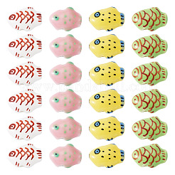 24 個 4 色の手作り磁器ビーズ  手描きの陶器ビーズ  ファミーユは磁器バラ  魚  ミックスカラー  17.5~19.5x13~14x8~9mm  穴：1.6~2.5mm  6個/カラー&nbsp;PORC-TA0001-20