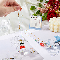 2Pcs Glass Round & Alloy Cherry Pendant Decorations&nbsp;HJEW-DC00105