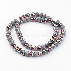 電気メッキガラスビーズセット  半分メッキ  ファセットロンデル  グレー  8x6mm  穴：1mm  約70個/連  15インチ&nbsp;EGLA-P018-8mm-H07-1A