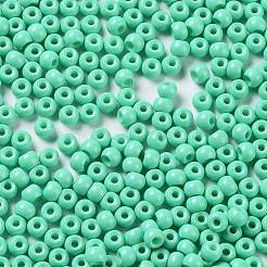 焼付塗装ガラスシードビーズ  ラウンド  ミディアムスプリンググリーン  4x3mm  穴：1.2mm  約7650個/ポンド&nbsp;SEED-H002-I-A509