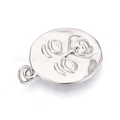 真鍮製のフラットラウンド＆フェイスペンダント  プラチナ  22.5x19.5x2.5mm  穴：3.5mm  丸カン：5x0.5ミリ  内径：3.5mm&nbsp;KK-T080-07P