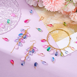 10色グラデーションカラーガラスペンダント100個  ティアドロップ  銅線とループ付き  ミックスカラー  18mm  穴：3mm  10個/カラー&nbsp;PALLOY-PH01757