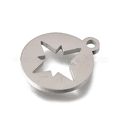 304ステンレススチールチャーム  スターチャーム付きラウンド  艶出し  ステンレス鋼色  14x12x1mm  穴：1.4mm&nbsp;STAS-E532-04P-B