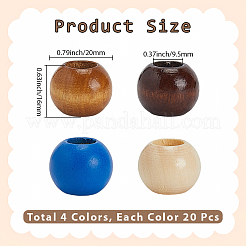 80 個 4 色スプレー塗装ウッドビーズ  ラウンド  ミックスカラー  19~20x16~20mm  穴：9~10mm  20個/カラー&nbsp;WOOD-PA0001-07