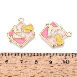合金エナメルチャーム  ひし形とバラの花のチャーム  ABSの模造パールと  ライトゴールド  ショッキングピンク  23x20x4.5mm  穴：1.8mm&nbsp;ENAM-SZC0004-03KCG-01