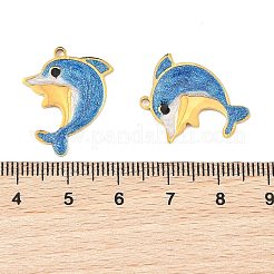 304ステンレスペンダント  イルカのチャーム  エナメル  ゴールドカラー  ブルー  22.5x18.5x1.7mm  穴：1.2mm&nbsp;STAS-D215-01G-01