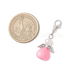 ハートエンジェル ABSプラスチック イミテーションパール＆アクリルペンダントデコレーション  合金製カニカン付き  アンティークシルバー＆プラチナ  37.5mm&nbsp;HJEW-JM03528-02