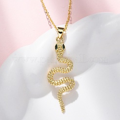 Brass Micro Pave Green Cubic Zirconia Snake Pendant Necklaces&nbsp;LS-NJEW-S438-02E-G