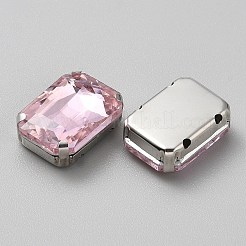 縫い付けラインストーン  ガラスラインストーン  鉄のプロングセッティング付き  衣料品アクセサリー  多面カット  長方形  ピンク  18x13x7.5mm  穴：1.5mm&nbsp;DIY-WH20031-040P-08