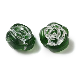透明なランプワークビーズ  ローズ  シーグリーン  13x8mm  穴：1mm  約65~75個/100g&nbsp;LAMP-P065-01A-15