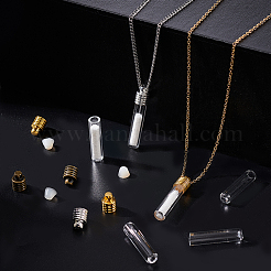 9セット3色の透明ガラスロングボトルペンダント  合金キャップとゴム付き  コラム  ミックスカラー  29.5x7mm  穴：2.1mm  3セット/色&nbsp;FIND-GA0004-62