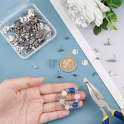 80Pcs 4 Style 304 Stainless Steel Stud Earring Findings and 90Pcs Ear Nuts&nbsp;STAS-UN0034-92