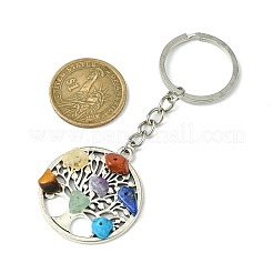 Alloy with Natural & Synthetic Mixed Gemstone Chip Pendant Keychain&nbsp;KEYC-JKC00640-01
