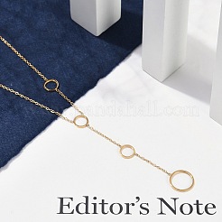 Ion Plating(IP) 304 Stainless Steel Ring Tassel Pendant Cable Chain Necklaces for Women&nbsp;NJEW-P320-04G