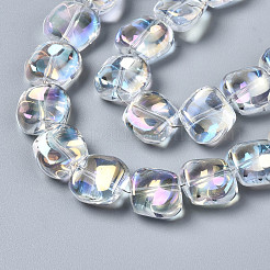 電気メッキガラスビーズセット  ABカラー  正方形  クリアAB  10.5x11x6mm  穴：1mm  約60個/連  25.20インチ（64cm）&nbsp;X-EGLA-N008-005-A01