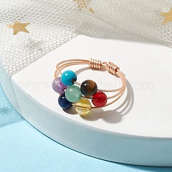 Natural & Synthetic Mixed Gemstone Round Beaded Chakra Theme Fringer Ring&nbsp;RJEW-TA00107