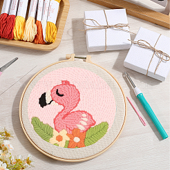 初心者向けパンチニードル刺繍スターターキット  刺繍枠と糸通しが付属  ファブリック  糸とパンチ針  鳥  215x200x9.5mm  内径：184mm&nbsp;EMBR-WH20816-001A
