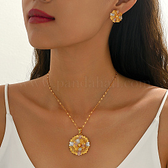 ヴィンテージ真鍮フラワースタッドピアス＆ペンダントネックレスセット（女性用）  ミックスカラー  ネックレス：15.35インチ（39cm）&nbsp;VM6816