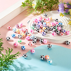 スポーツテーマの手作りポリマークレイビーズ100個  ラウンド  混合図形  7.5~9mm  穴：1.6~1.8mm&nbsp;CLAY-TA0002-16