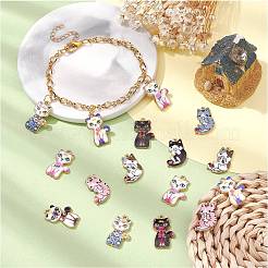 39スタイルラックメッキ合金ペンダント13個。  印刷  鉛フリー＆カドミウムフリー＆ニッケルフリー  猫のチャーム  ライトゴールド  ミックスカラー  21~23x14x2~2.5mm  穴：1.6~1.8mm  3個/スタイル&nbsp;FIND-SZ0003-43