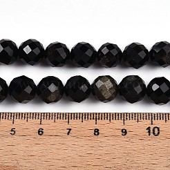 天然石ゴールデンシーンオブシディアンビーズ連売り  ファセット加工を施した丸型  9~10mm  穴：0.9mm  約19~20個/連  7.40~7.80''（18.8~19.8センチメートル）&nbsp;G-S345-10mm-20