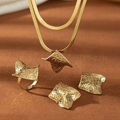 Rhombus 304 Stainless Steel Double Layer Pendant Necklaces & Stud Earrings & Rings Sets for Women&nbsp;FS-WGC5D67-01
