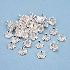 チベットスタイルのベル細線細工ビーズキャップ  カドミウムフリー＆ニッケルフリー＆鉛フリー  花  銀  9x5mm  穴：1.5mm&nbsp;TIBE-A23845-S-FF