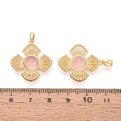 天然ピンク瑪瑙（染色・加熱）ペンダント  真鍮製の花のチャーム  18KGP本金メッキ  25x23x5~6mm  穴：5x2.5mm&nbsp;KK-N287-07G-01