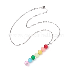 Colorful Glass Round Beaded Pendant Necklaces&nbsp;NJEW-JN04581-02