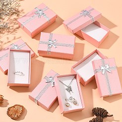 内部のちょう結びやスポンジでバレンタインデーの妻のギフトパッケージ厚紙のジュエリーセットボックス  ネックレスやペンダント用  長方形  ピンク  80x50x25mm&nbsp;CBOX-R013-4