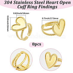 8Pcs 304 Stainless Steel Open Cuff Ring Findings&nbsp;STAS-BBC0010-11A
