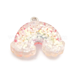 透明樹脂ペンダント  キラキラの虹のチャーム  プラチナトーンの鉄ループ付き  カラフル  21x26x6mm  穴：2mm&nbsp;X-CRES-B012-01