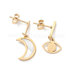 3 Pair 3 Style Synthetic Shell Moon & Rhinestone Star & Heart Asymmetrical Earrings&nbsp;EJEW-B020-17G