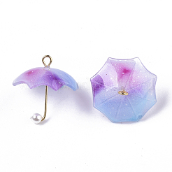 アクリルパーツ  金メッキ真鍮ループとABSプラスチックイミテーションパール付き  傘  コーンフラワーブルー  20~21x20x20mm  穴：1.6mm&nbsp;KY-S163-093A-01