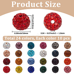 240Pcs 24 Colors Pave Disco Ball Beads&nbsp;RB-PA0001-09B
