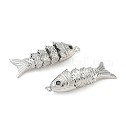 真鍮製マイクロパヴェキュービックジルコニアペンダント  魚のチャーム  プラチナ  28.5x8x7mm  穴：1mm&nbsp;KK-H526-01C-P